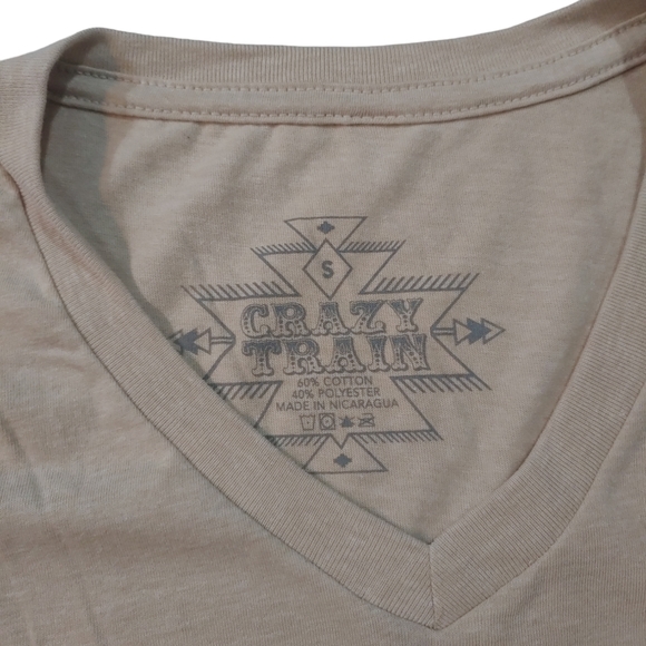 CRAZY TRAIN Cactus Cross Speckled Tan Women's Vneck Graphic Tee Size Small - Picture 4 of 6